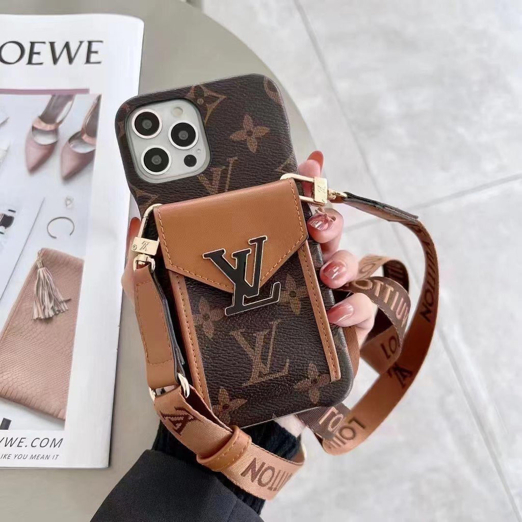 iPhone Case Louis Vuitton Style Crossbody For 11 12 13 14 15 16 Pro Max Plus Series for 11-pro-max