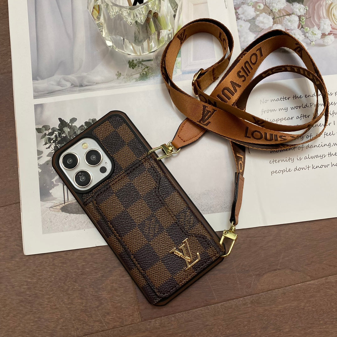 iPhone 16 LV Case 15 14 13 12 Pro Max Plus Crossbody Wallet