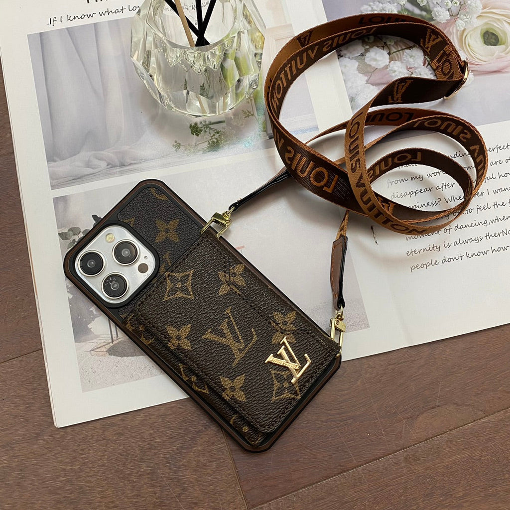 iPhone 16 LV Case 15 14 13 12 Pro Max Plus Crossbody Wallet