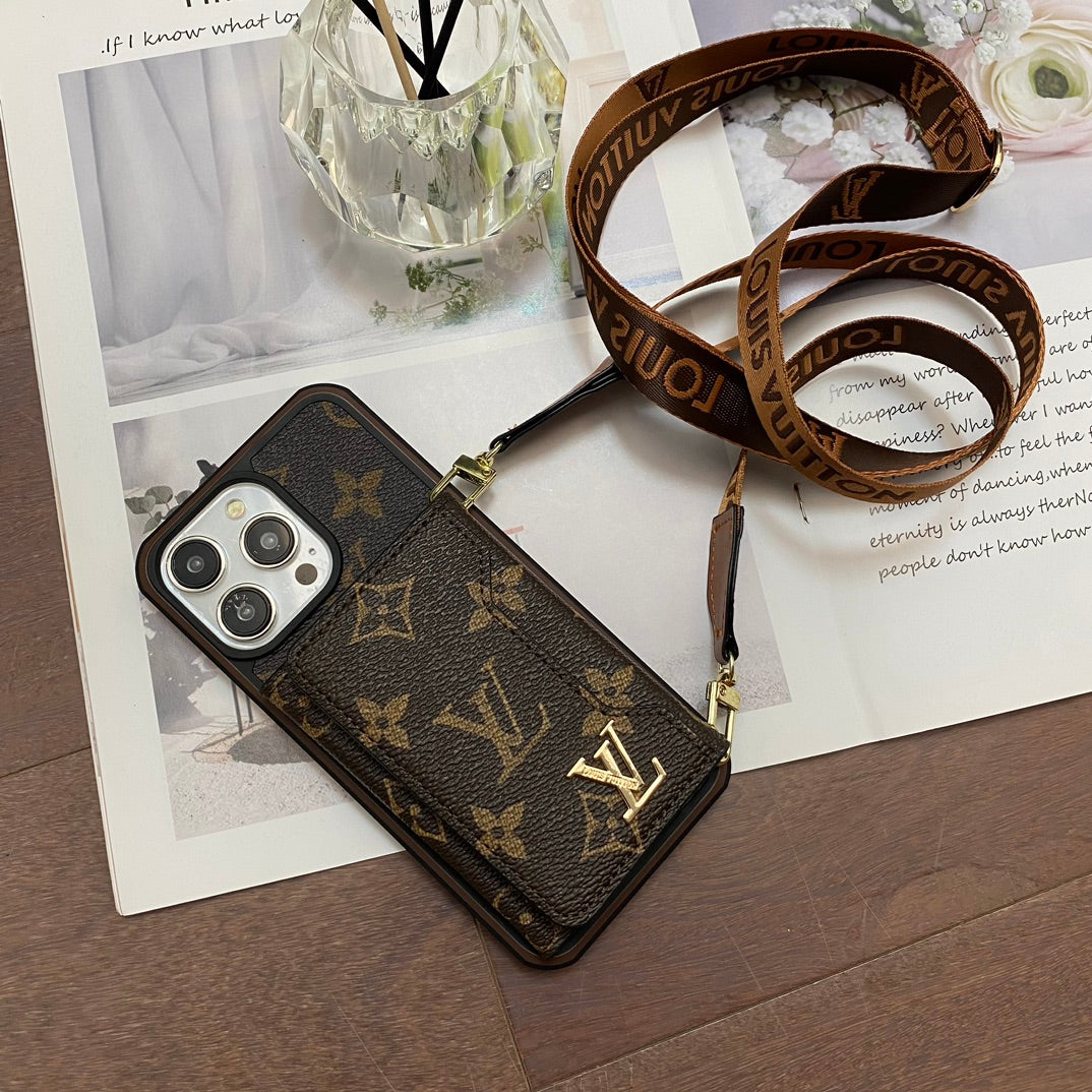 iPhone 16 LV Case 15 14 13 12 Pro Max Plus Crossbody Wallet