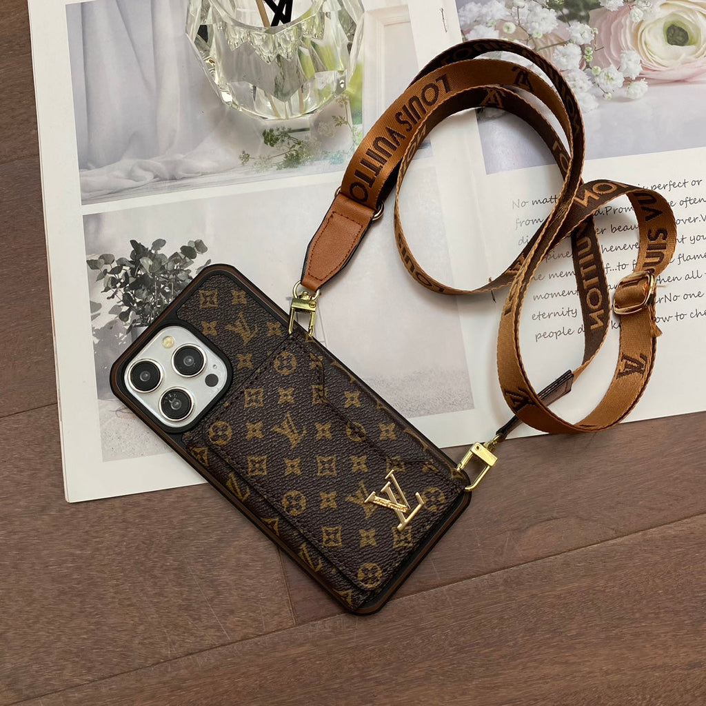 iPhone 16 LV Case 15 14 13 12 Pro Max Plus Crossbody Wallet