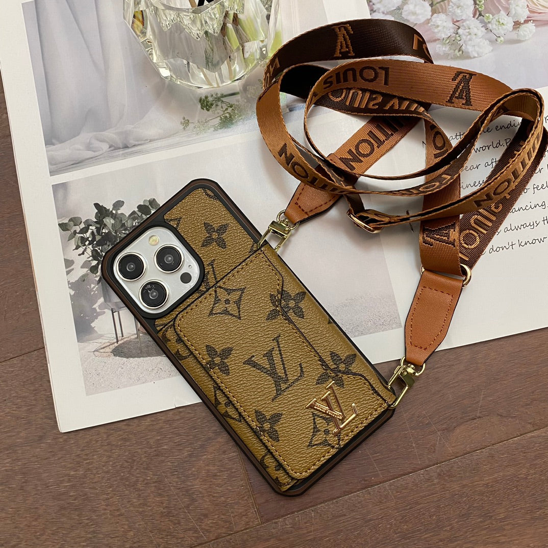iPhone 16 LV Case 15 14 13 12 Pro Max Plus Crossbody Wallet