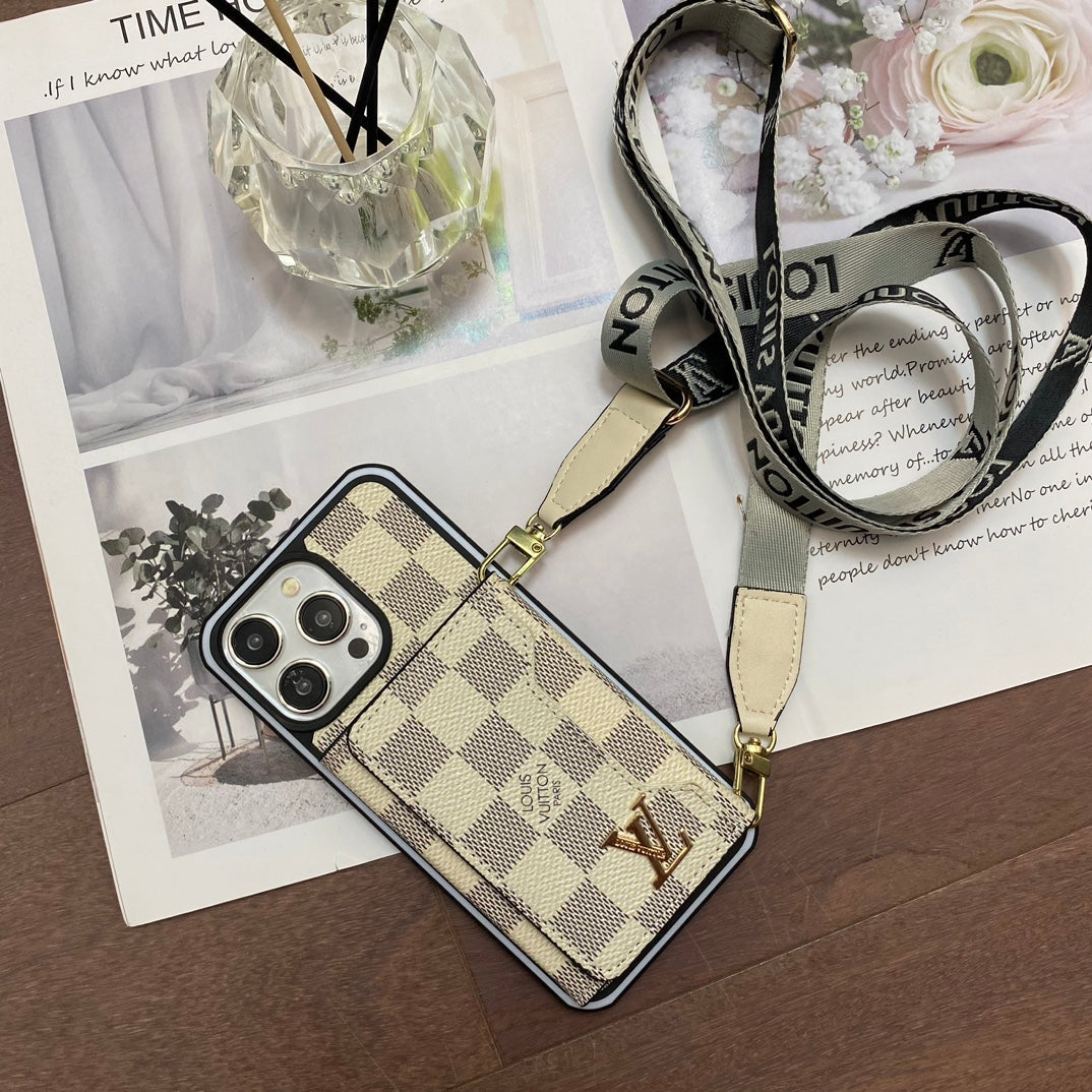 iPhone 16 LV Case 15 14 13 12 Pro Max Plus Crossbody Wallet