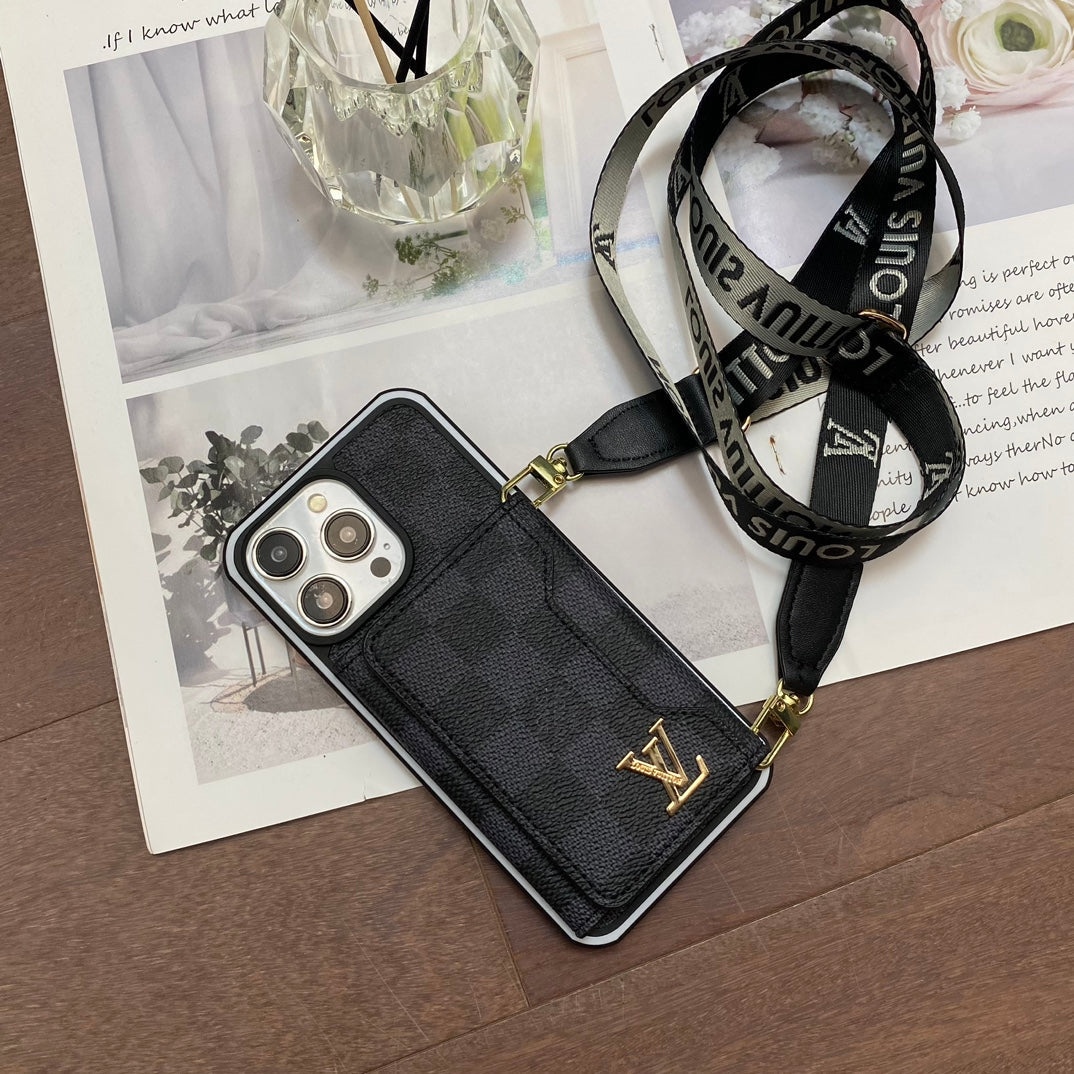 iPhone 16 LV Case 15 14 13 12 Pro Max Plus Crossbody Wallet