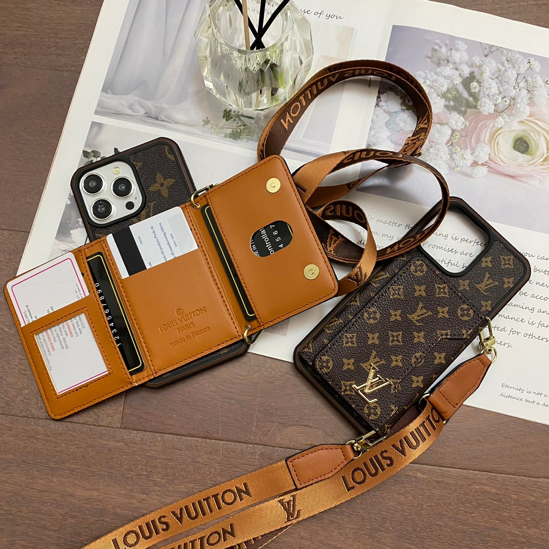 iPhone 16 LV Case 15 14 13 12 Pro Max Plus Crossbody Wallet