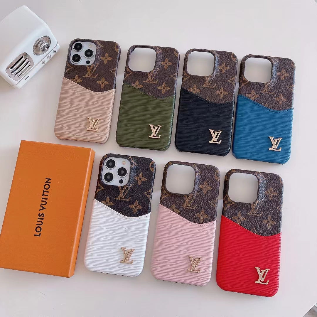 Luxury LV Phone Case Colored Card Holder Patch iPhone 16 Pro Max Plus Series
