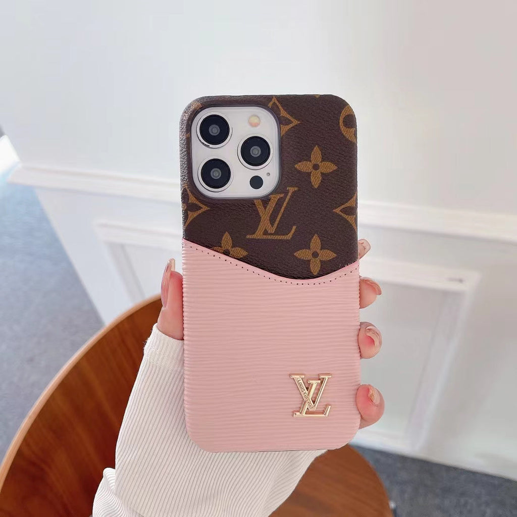 Luxury LV Phone Case Colored Card Holder Patch iPhone 16 Pro Max Plus Series for 16-plus