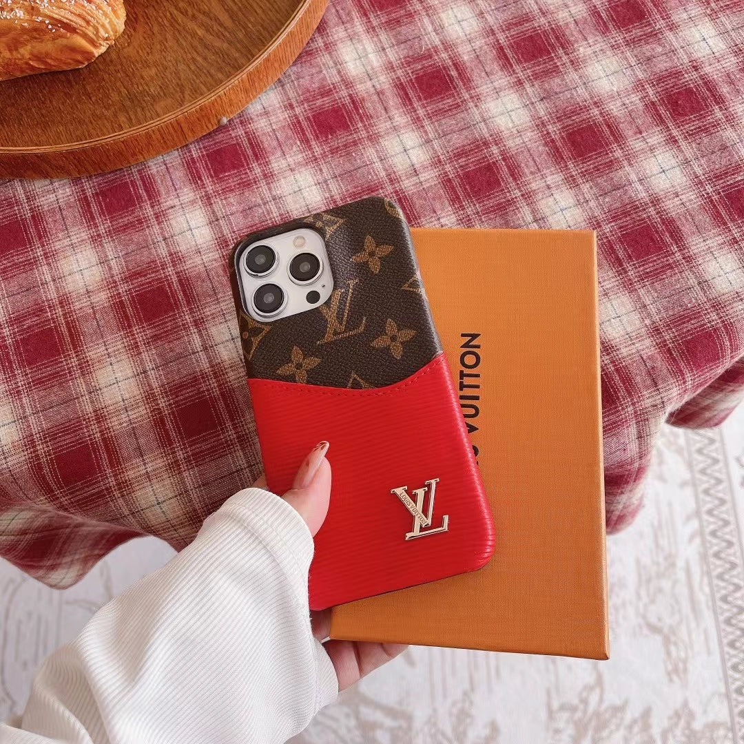 Luxury LV Phone Case Colored Card Holder Patch iPhone 16 Pro Max Plus Series for 16-plus