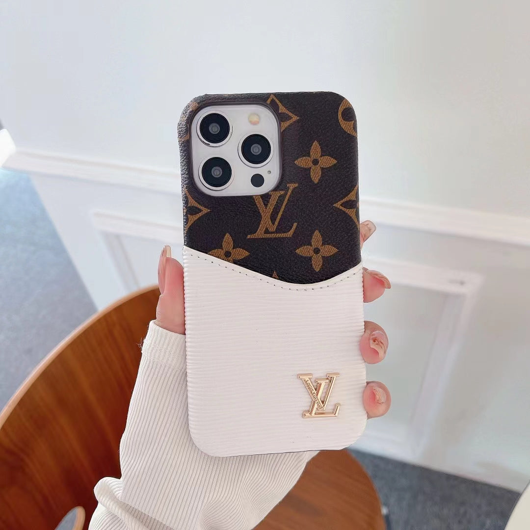 Luxury LV Phone Case Colored Card Holder Patch iPhone 16 Pro Max Plus Series for 16-plus