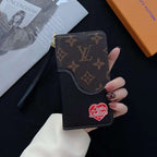 LV iPhone Wallet Case Brown Black Leather iPhone X 11 12 13 14 15 16 Pro Max Plus