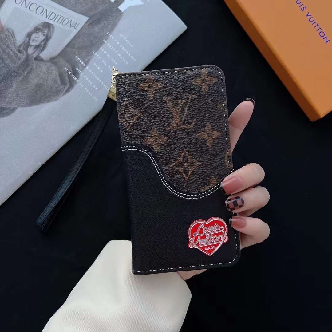 LV iPhone Wallet Case Brown Black Leather iPhone X 11 12 13 14 15 16 Pro Max Plus