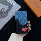 Blue Denim Leather Wallet Case Kickstand Function iPhone X 11 12 13 14 15 16 Pro Max Plus for 13-pro