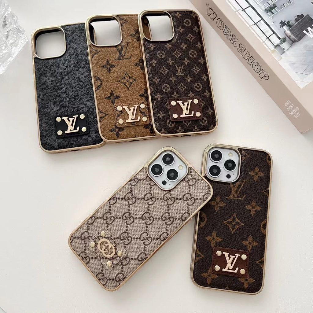 Fashion iPhone Case 16 15 14 13 12 11 Pro Max Plus Leather Design Electroplated
