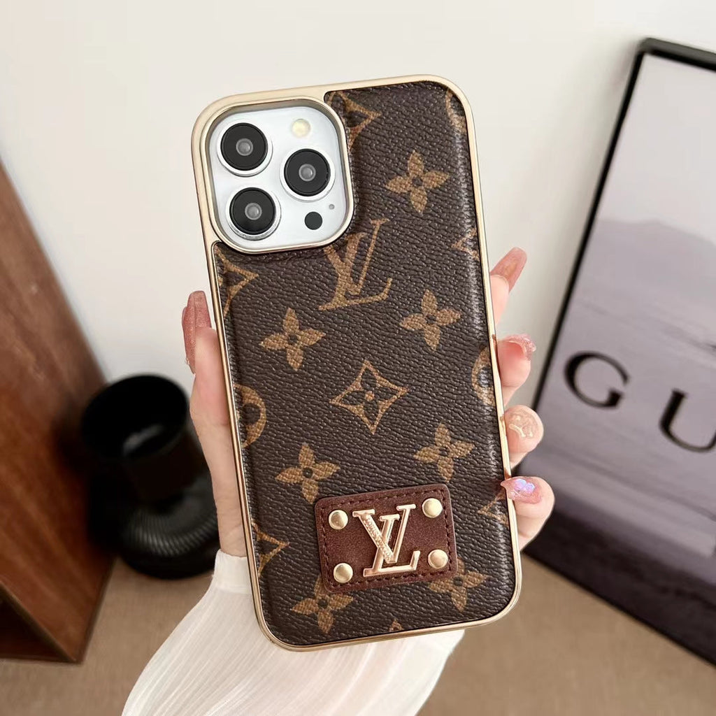 Fashion iPhone Case 16 15 14 13 12 11 Pro Max Plus Leather Design Electroplated