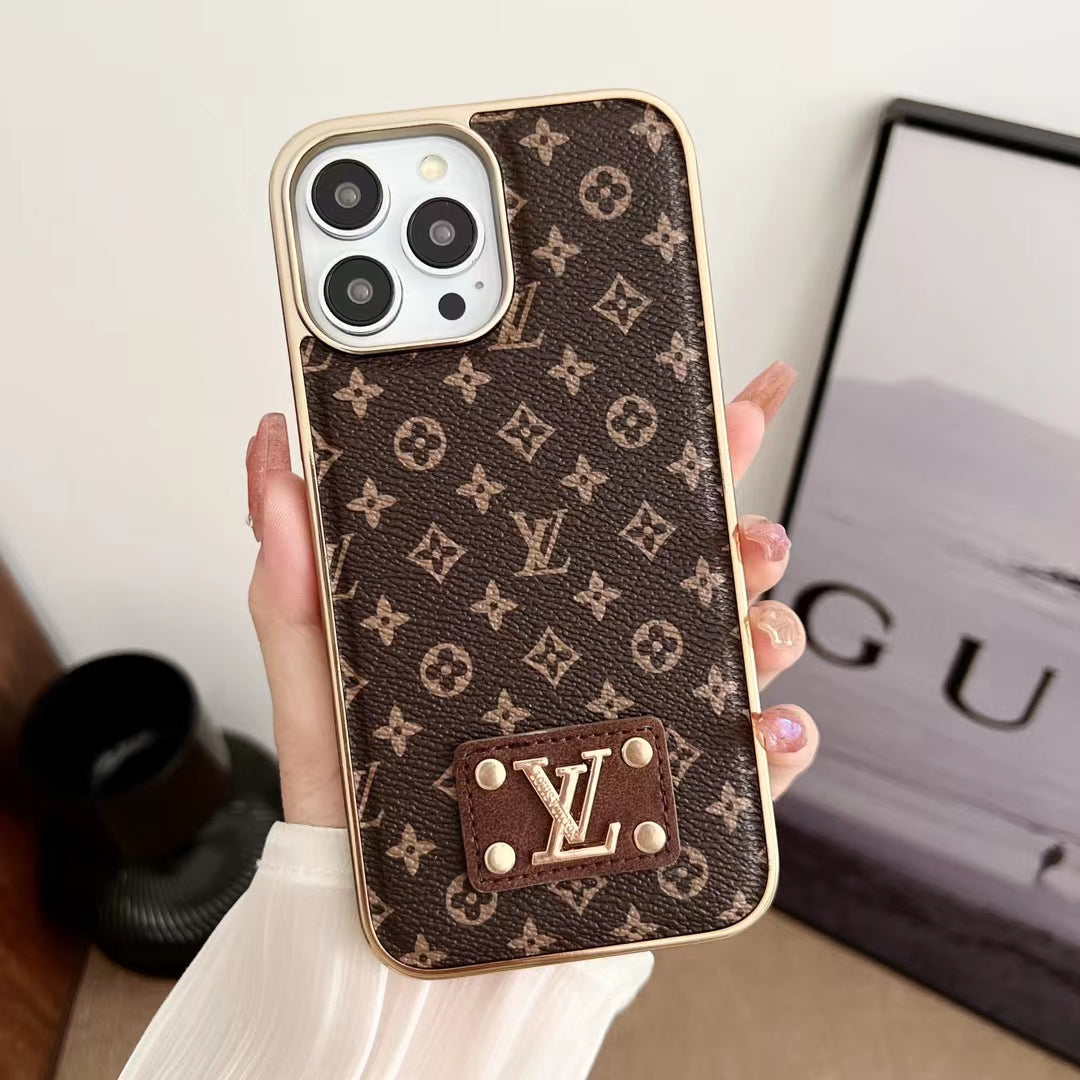 Fashion iPhone Case 16 15 14 13 12 11 Pro Max Plus Leather Design Electroplated