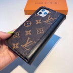 iPhone Wallet Case Brown Mono Leather Black Edge 11 12 13 14 15 16 Pro Max Plus for 12-pro