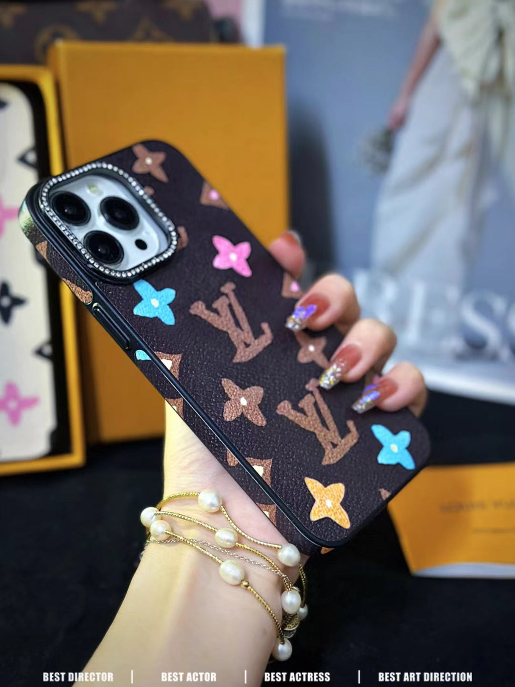 LV Monogram Rhinestone iPhone Case 12 13 14 15 16 Pro Max for 12-pro