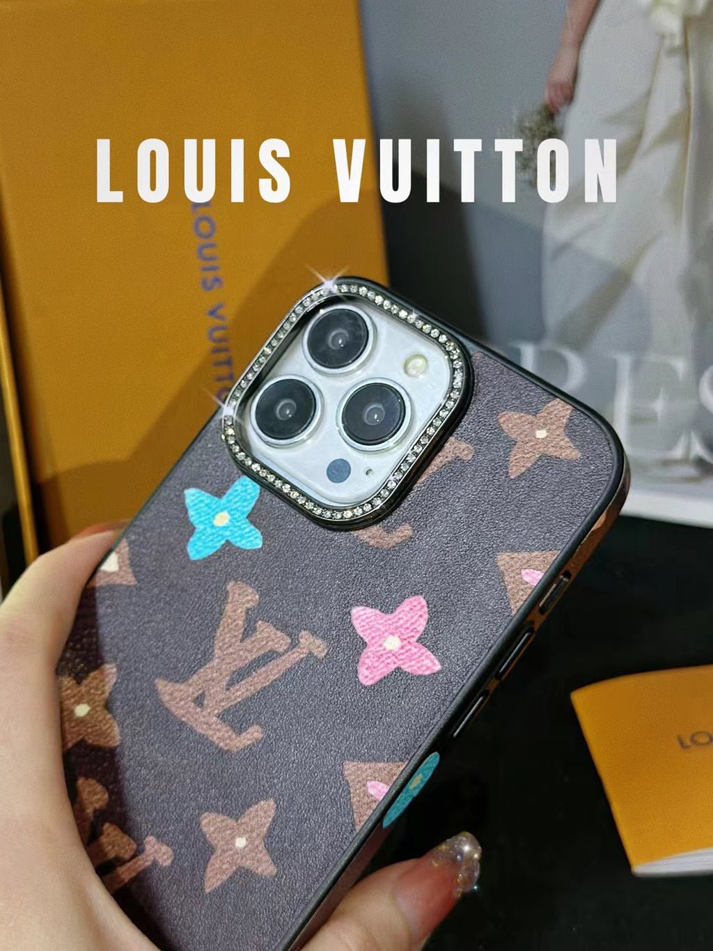 LV Monogram Rhinestone iPhone Case 12 13 14 15 16 Pro Max for 12-pro-max