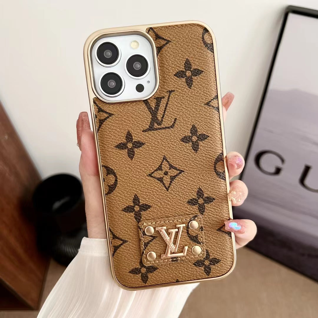 Fashion iPhone Case 16 15 14 13 12 11 Pro Max Plus Leather Design Electroplated for 12-pro
