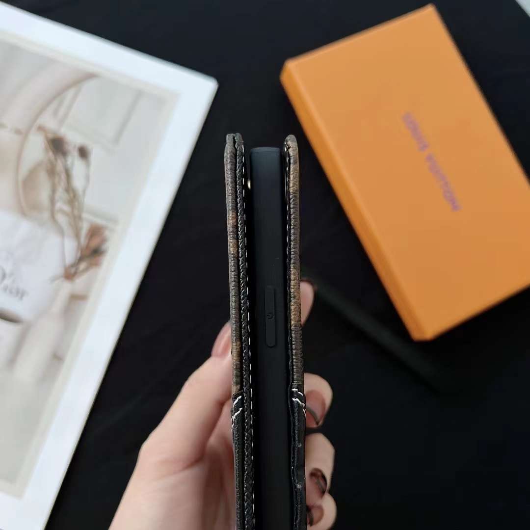 LV iPhone Wallet Case Brown Black Leather iPhone X 11 12 13 14 15 16 Pro Max Plus for 11-pro-max